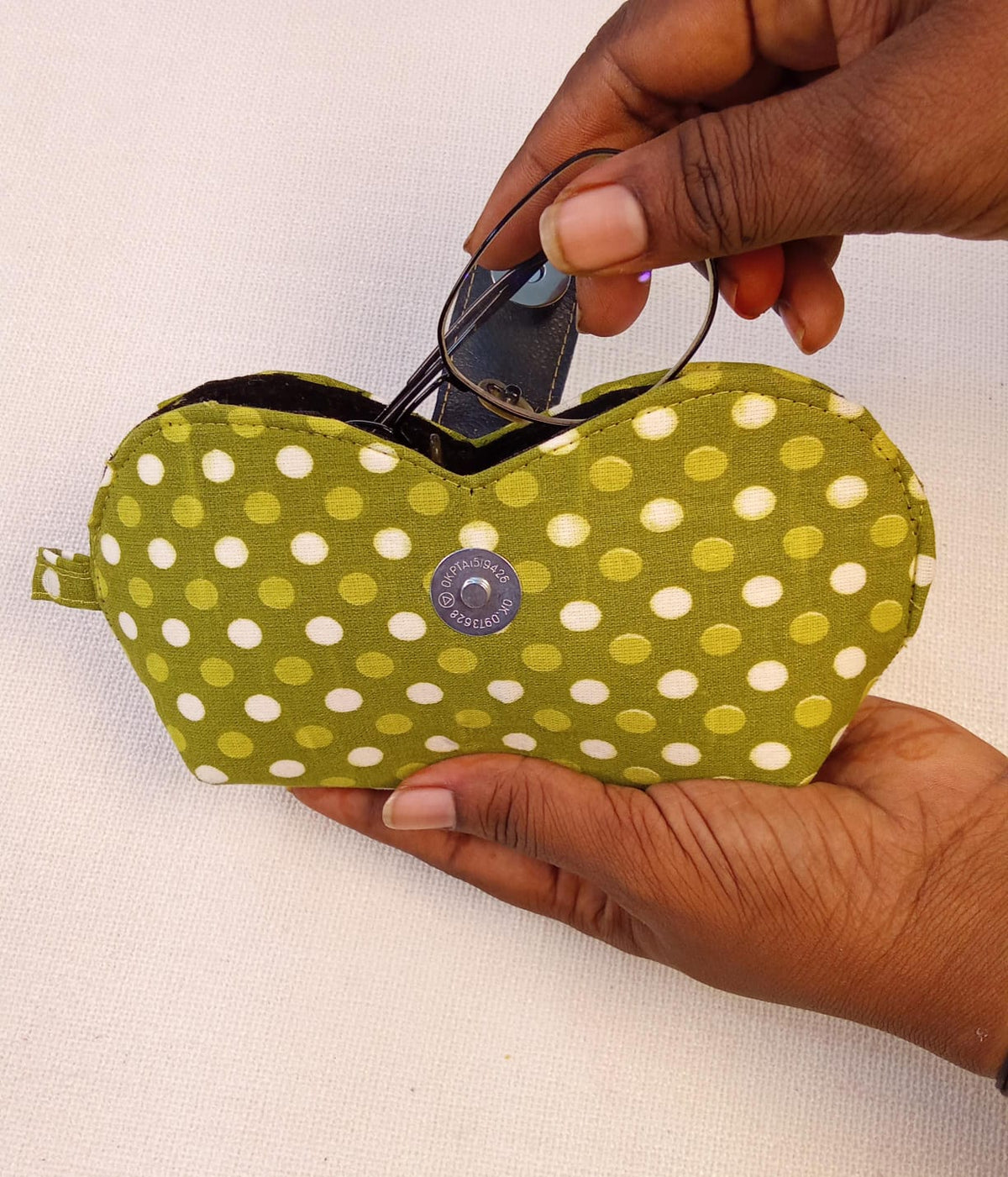 Olive Polka Dot Handmade Sunglass Case