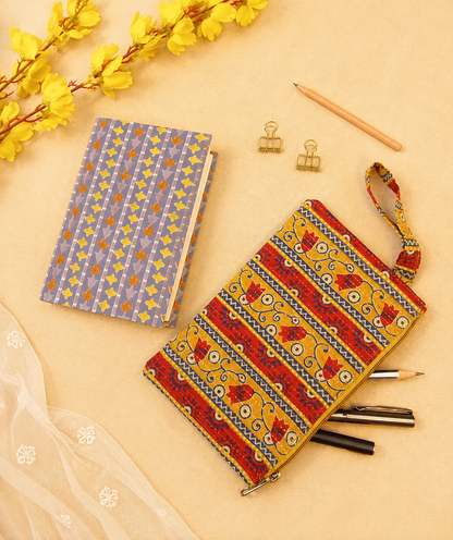 Floral Stripe Diary & Printed Pencil Pouch Desk Calm Set