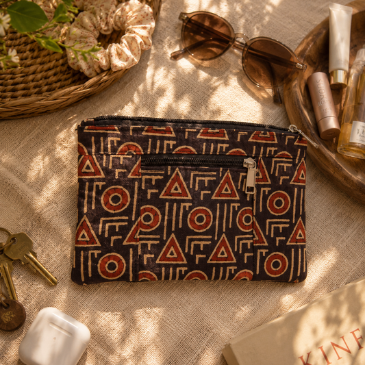 Geometric Print Cotton Multi-Utility Pouch