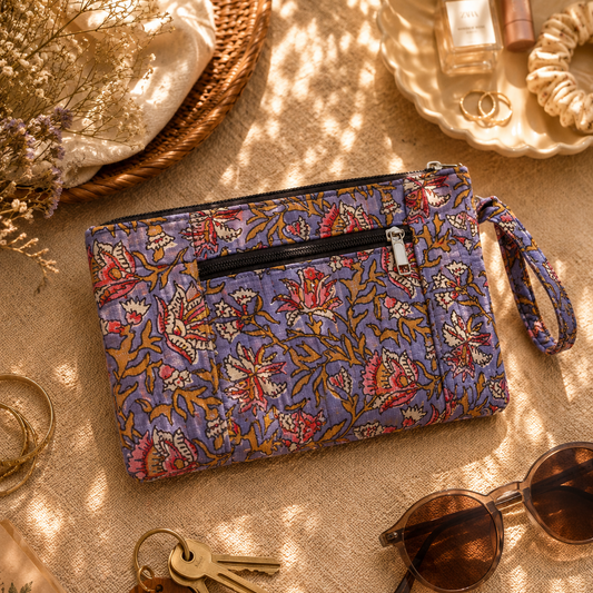 Multicolor Floral Print Cotton Multi-Utility Pouch