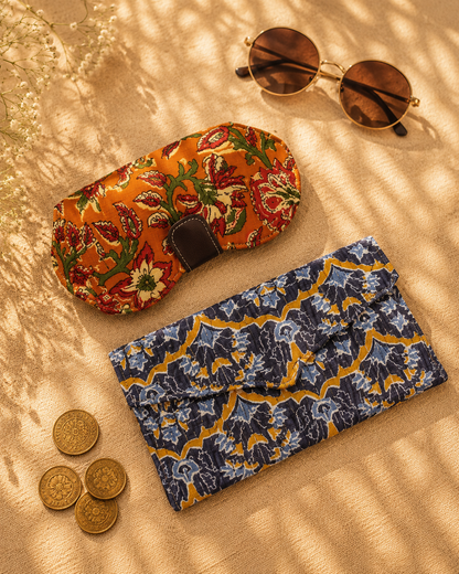 Kalamkari Print Sunglass Case & Floral Vine Print Clutch Set