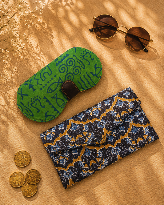 Warli Print Sunglass Case & Floral Vine Print Clutch Set