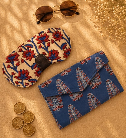 Sangneri Print Sunglass Case & Geometric Block Print Clutch Set