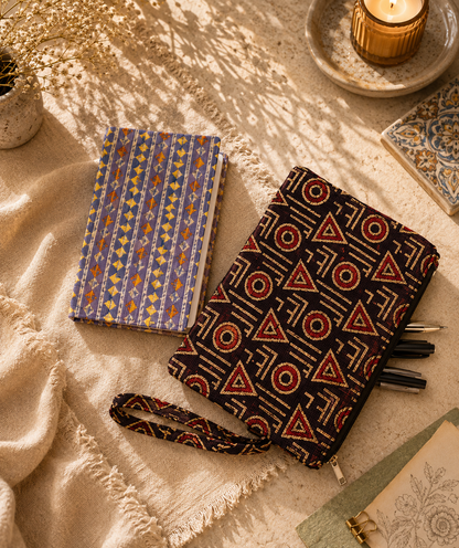 Geometric Print Diary & Tribal Motif Pouch Desk Calm Set