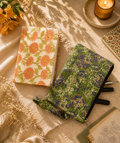 Floral Diary & Kalamkari Pouch Desk Calm Set