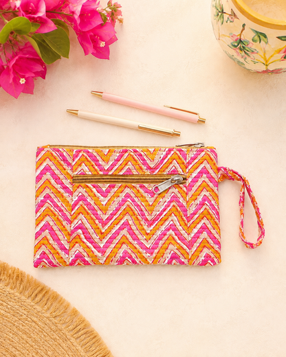 Pink & Orange Chevron Multi-Utility Pouch
