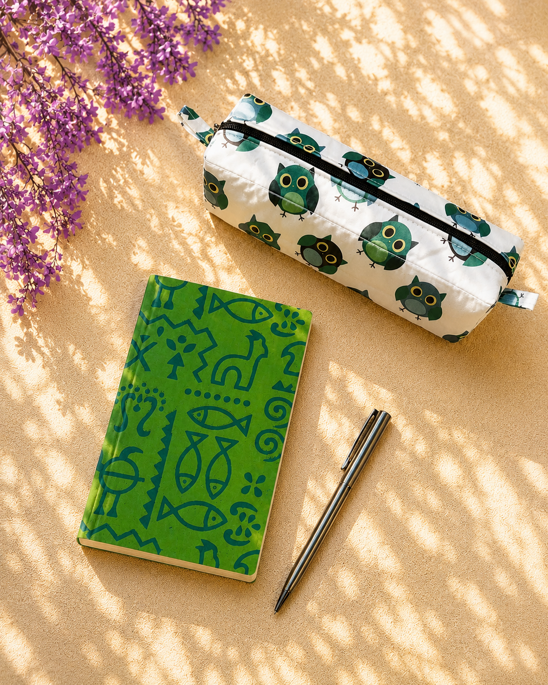 Warli Print Diary & Owl Pencil Pouch Desk Calm Set