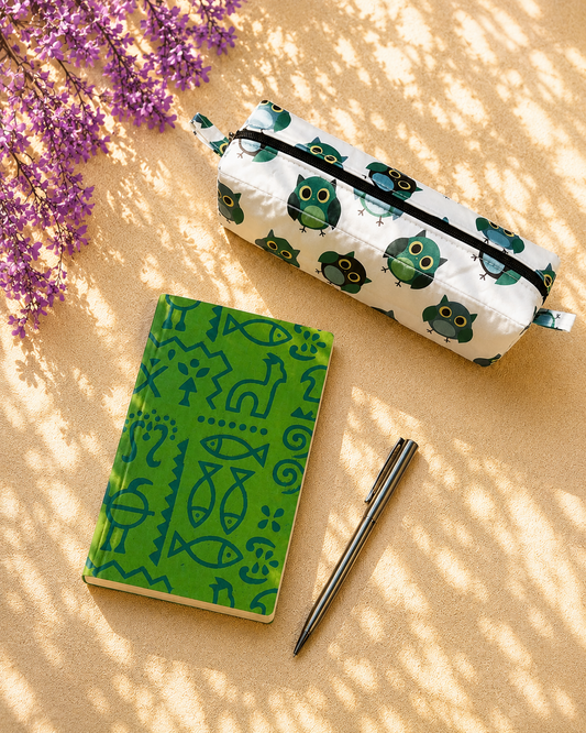 Warli Print Diary & Owl Pencil Pouch Desk Calm Set