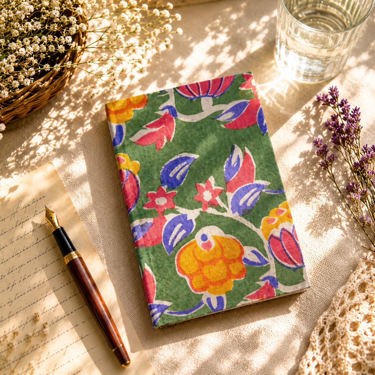 Floral Print Green Handmade Diary