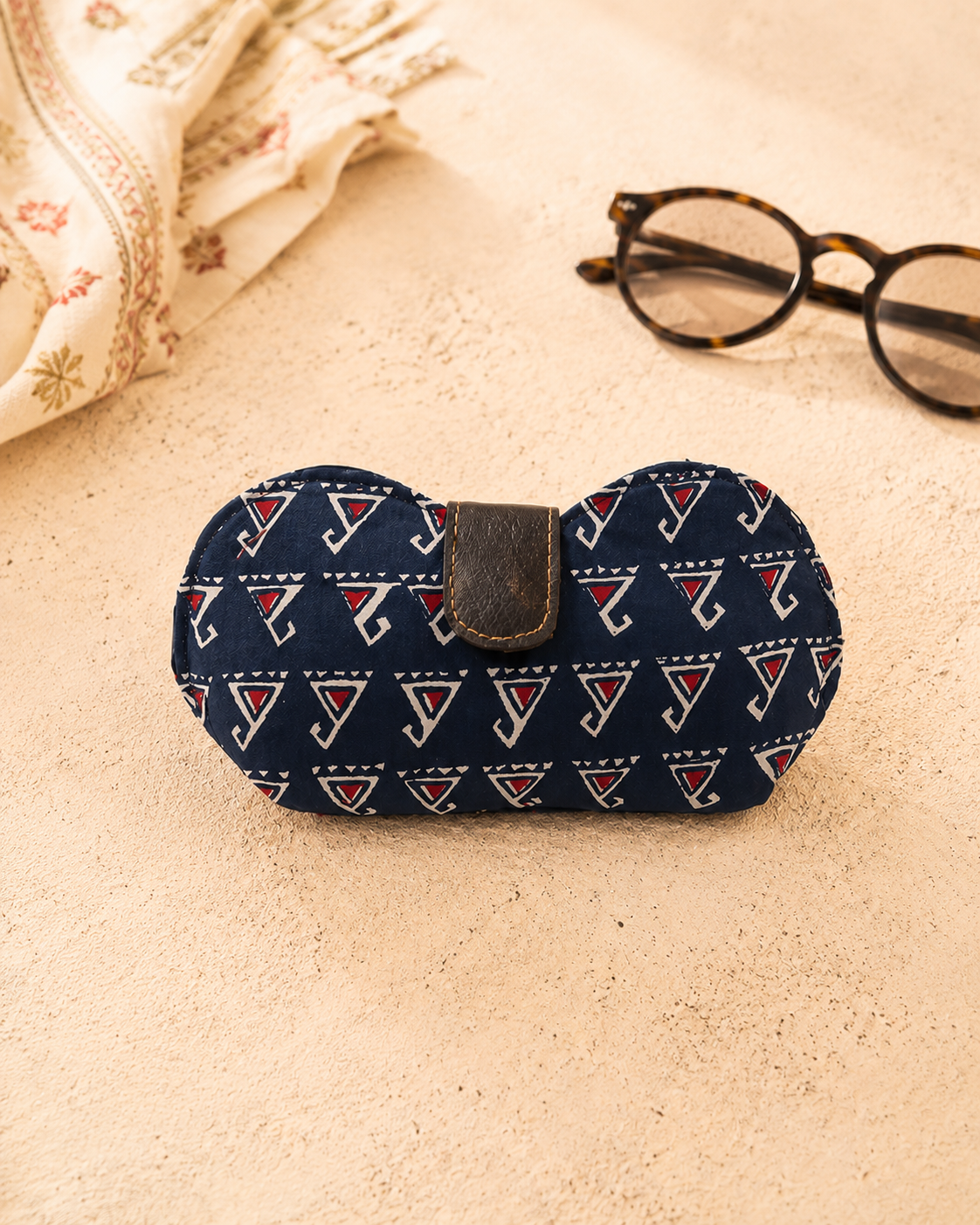 Blue & Red Triangle Motif Handmade Sunglass Case