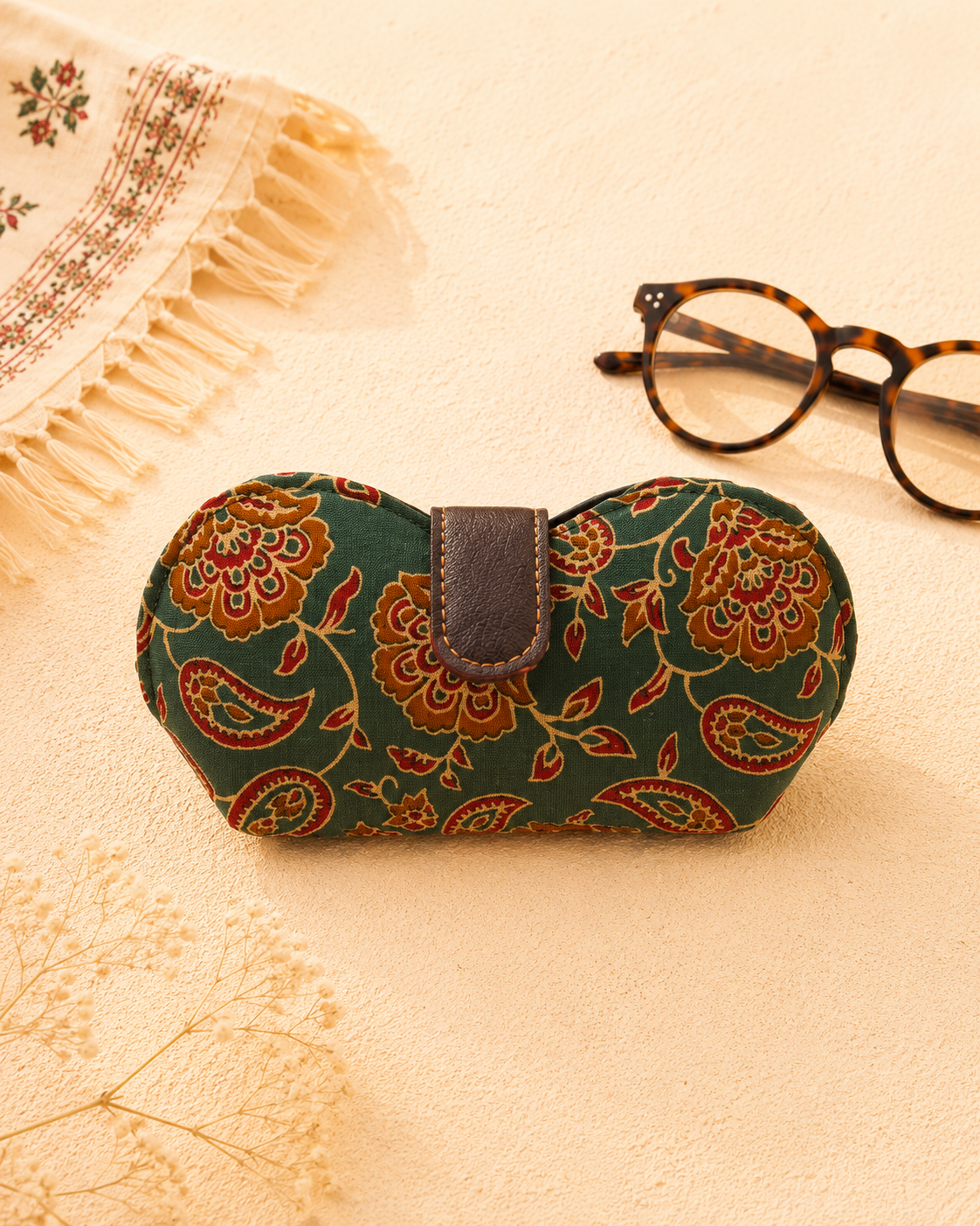 Kalamkari Green Print Handmade Sunglass Case