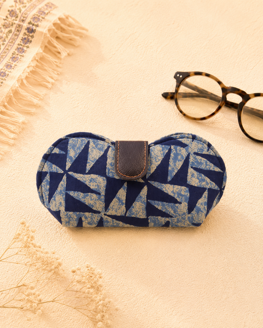 Indigo Geometric Print Handmade Sunglass Case