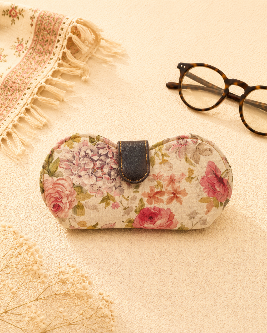 Vintage Floral Print Handmade Sunglass Case