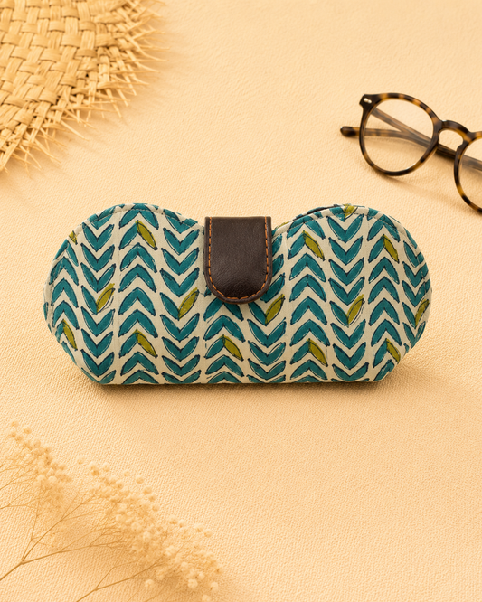 Green Chevron Print Handmade Sunglass Case