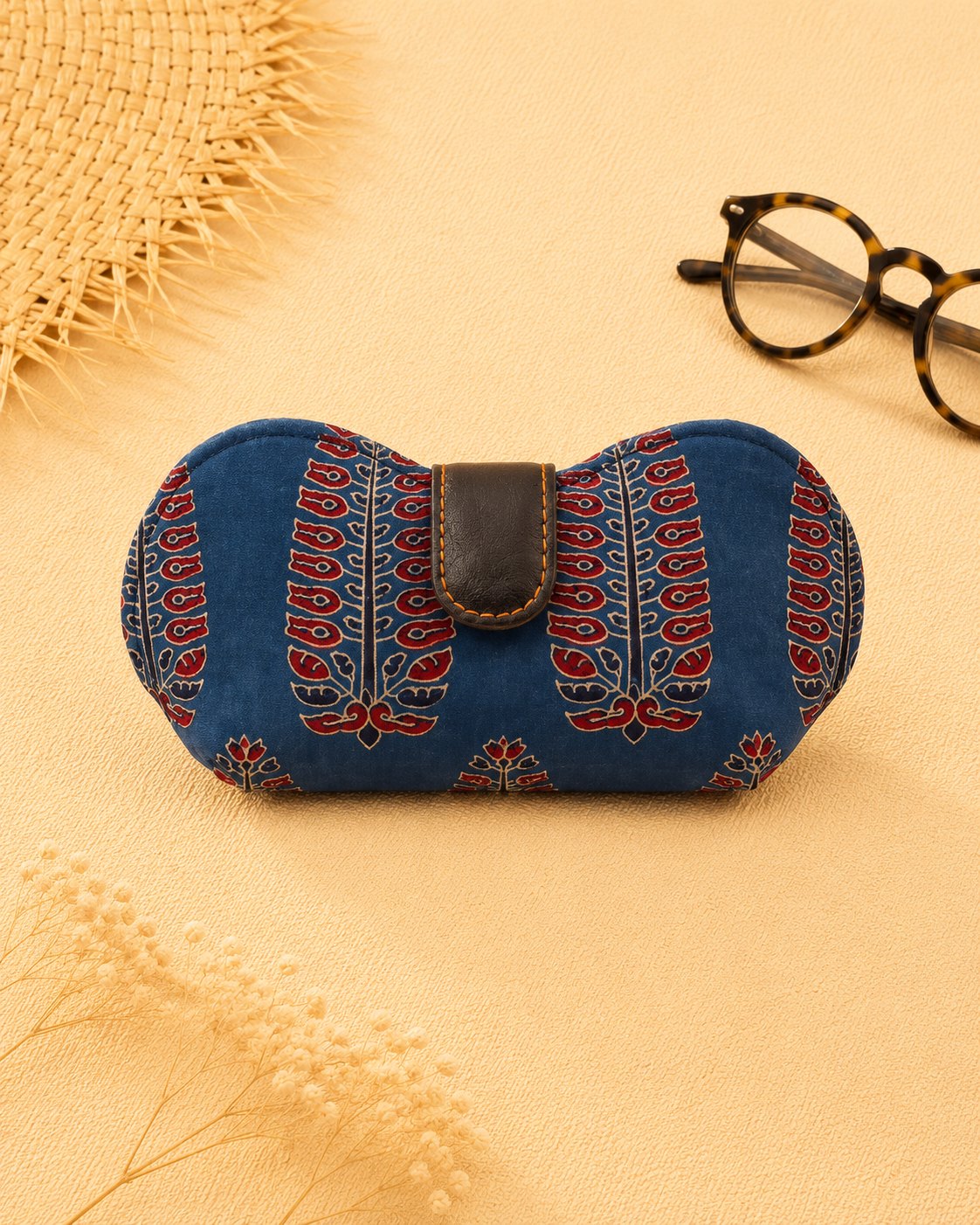Ajrakh Print Blue & Red Handmade Sunglass Case