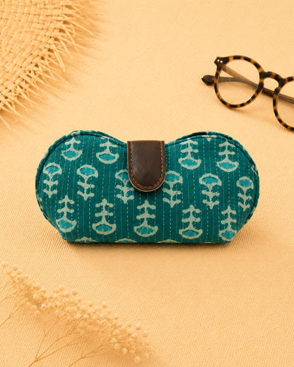 Block Print Teal Handmade Sunglass Case