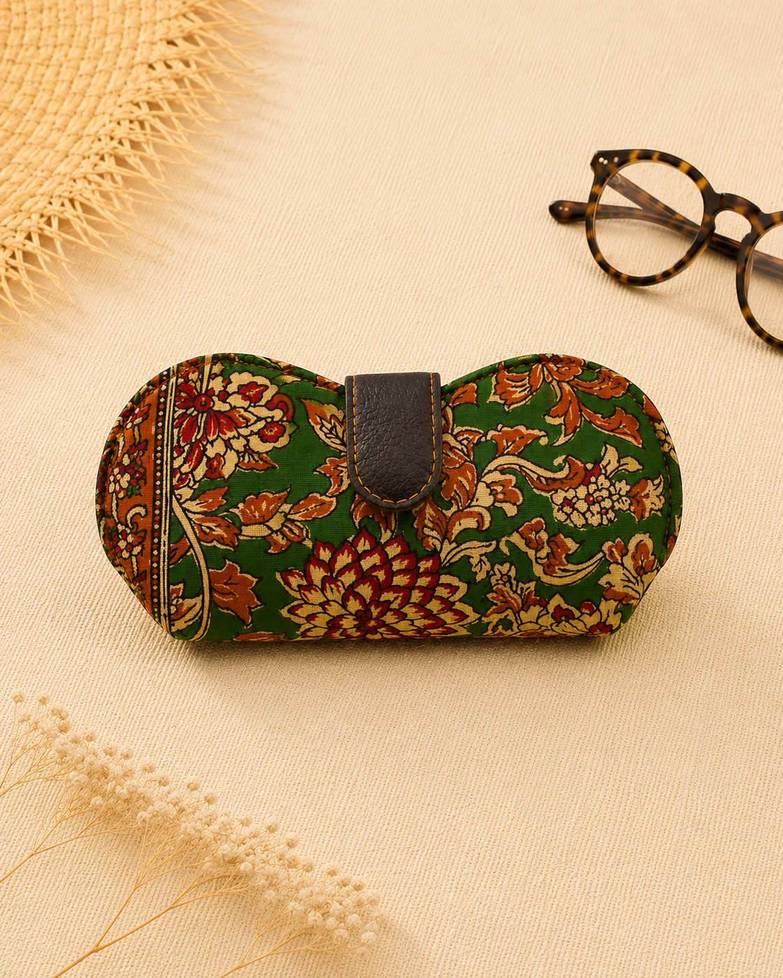 Kalamkari Print Green Handmade Sunglass Case