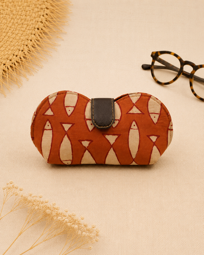 Geometric Print Orange Handmade Sunglass Case
