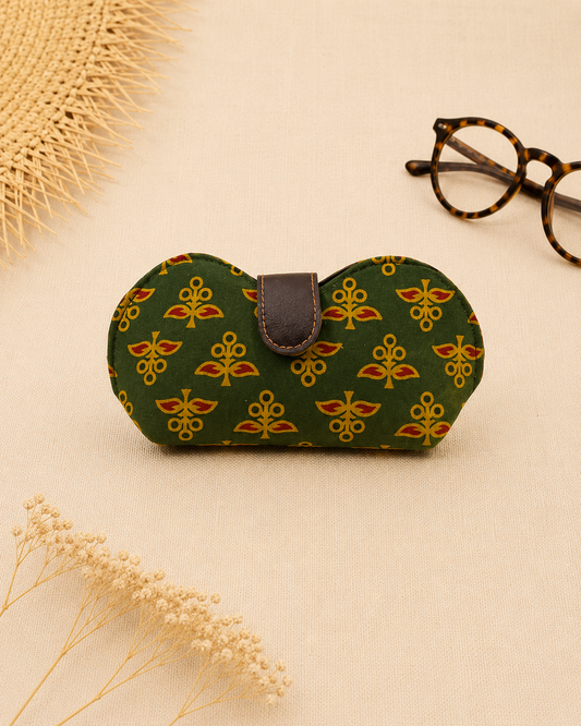 Block Print Green Handmade Sunglass Case