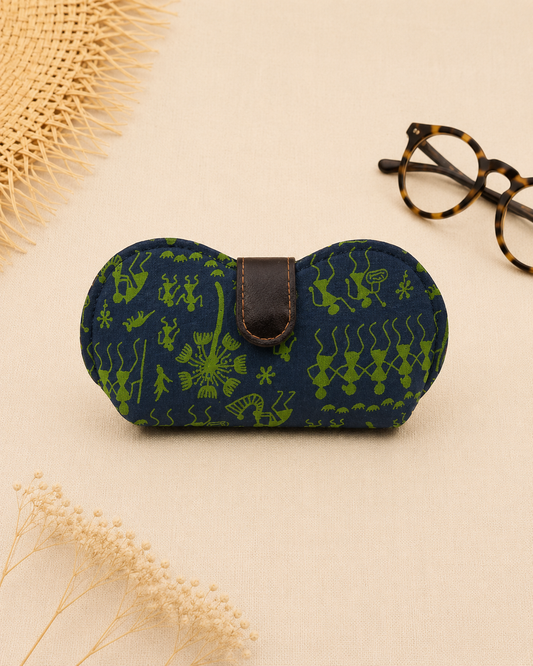 Warli Print Blue and Green Handmade Sunglass Case