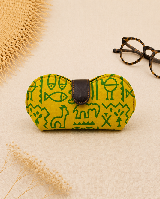 Warli Print Yellow Handmade Sunglass Case