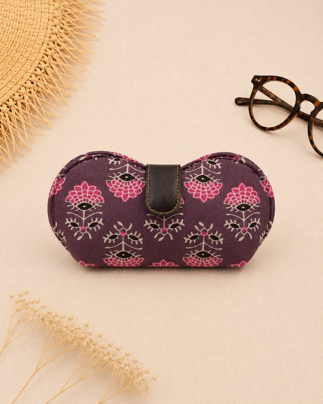 Block Print Purple Handmade Sunglass Case
