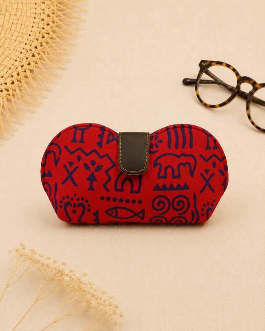 Warli Print Red Handmade Sunglass Case