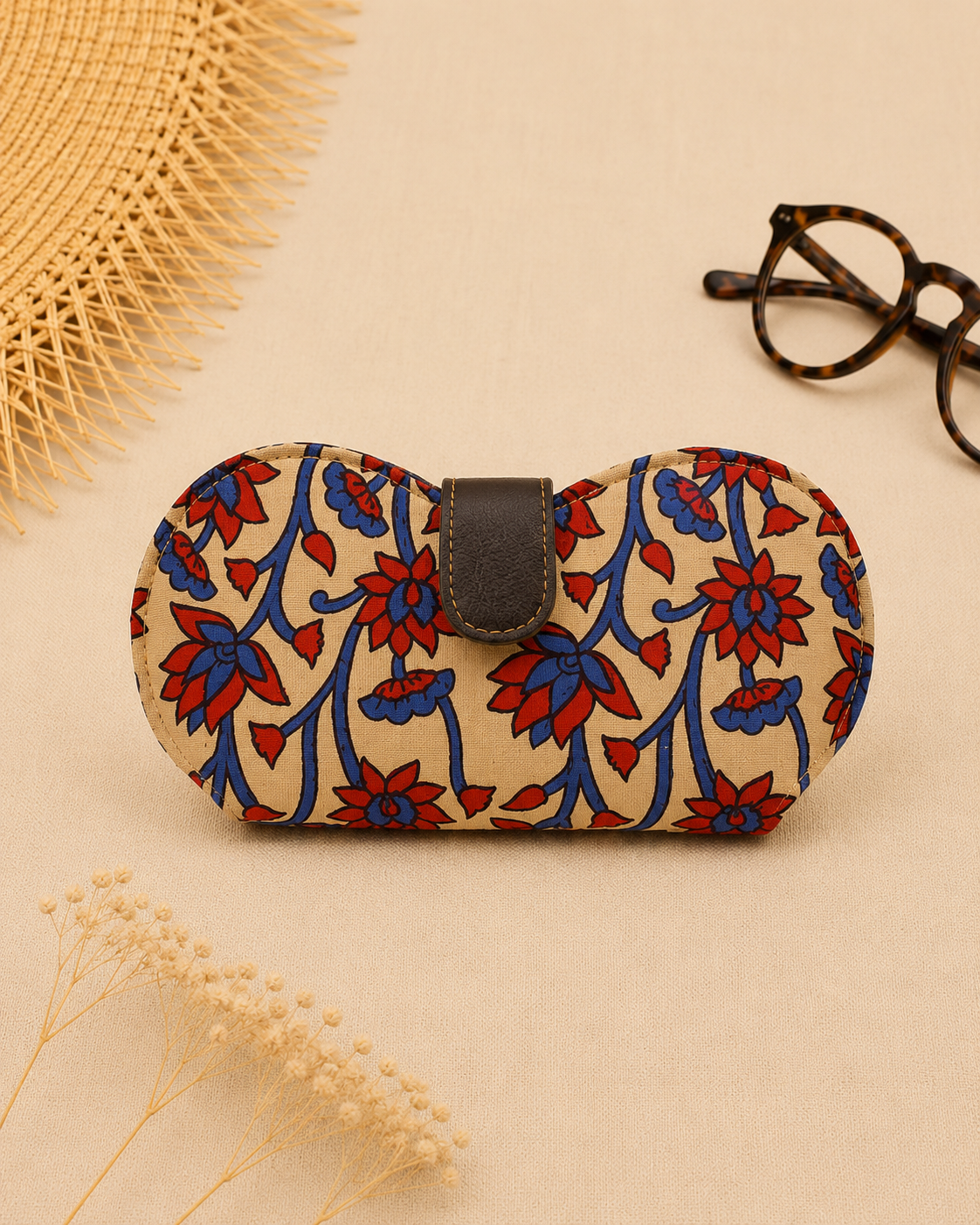 Sanganeri Print Cream Handmade Sunglass Case