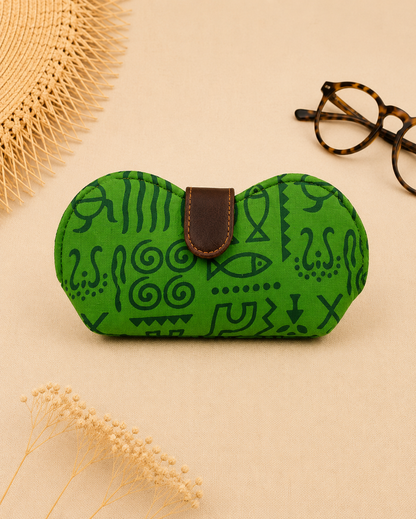 Warli Print Green Handmade Sunglass Case
