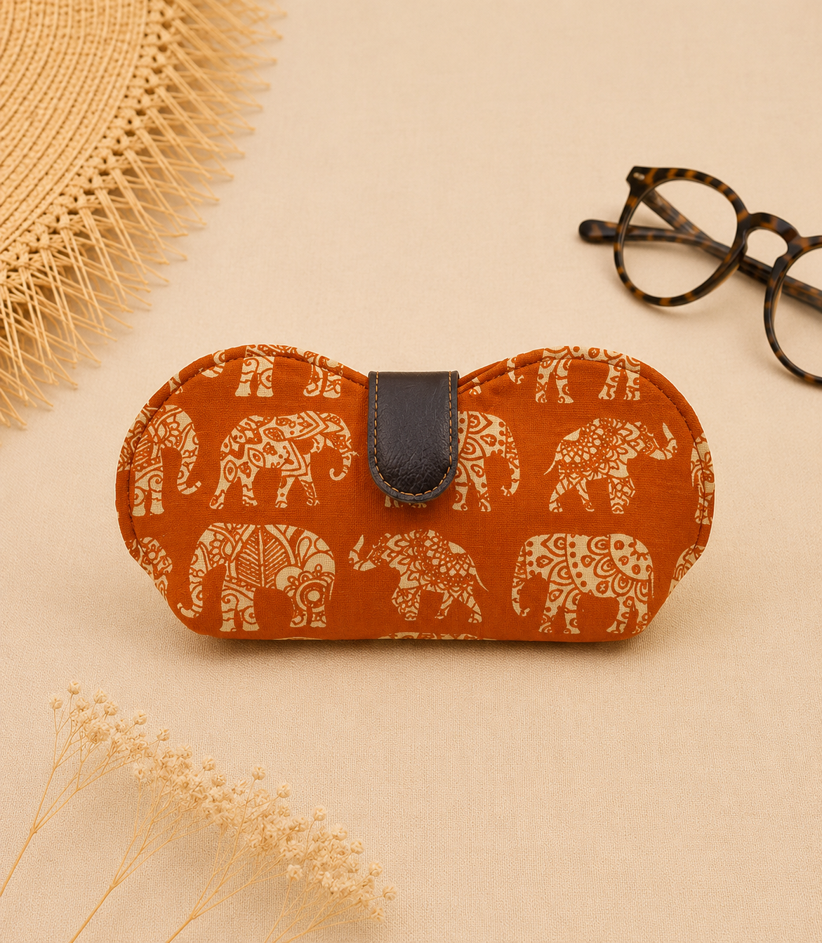 Block Print Rust Handmade Sunglass Case