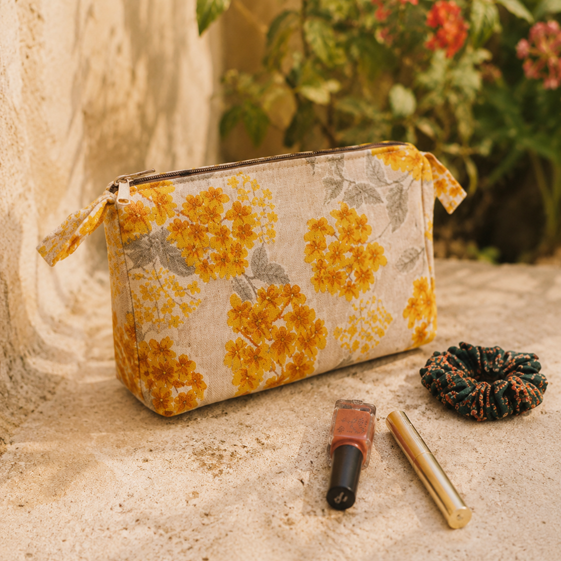 Yellow Floral Print Cotton Utility Kit