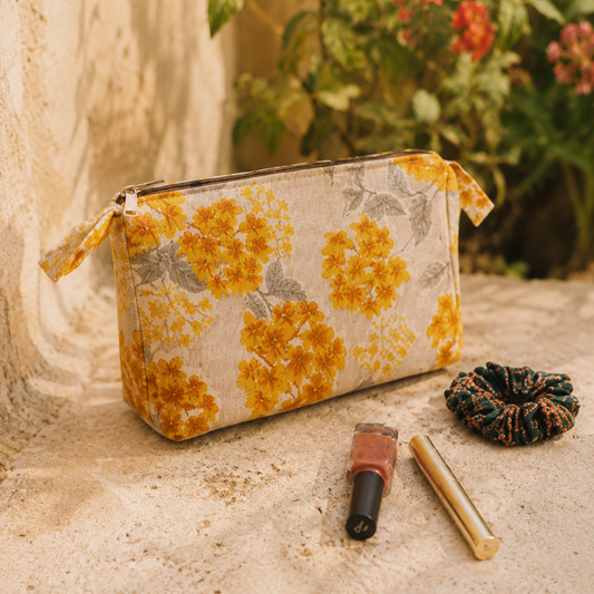 Yellow Floral Print Cotton Utility Kit