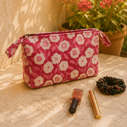 Red Floral Print Cotton Utility Kit