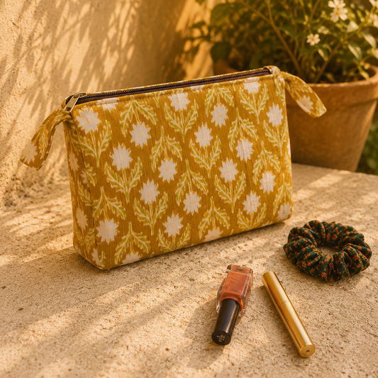 Mustard Floral Print Cotton Utility Kit
