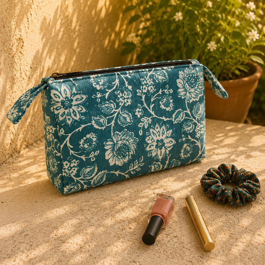Teal Floral Print Cotton Utility Kit