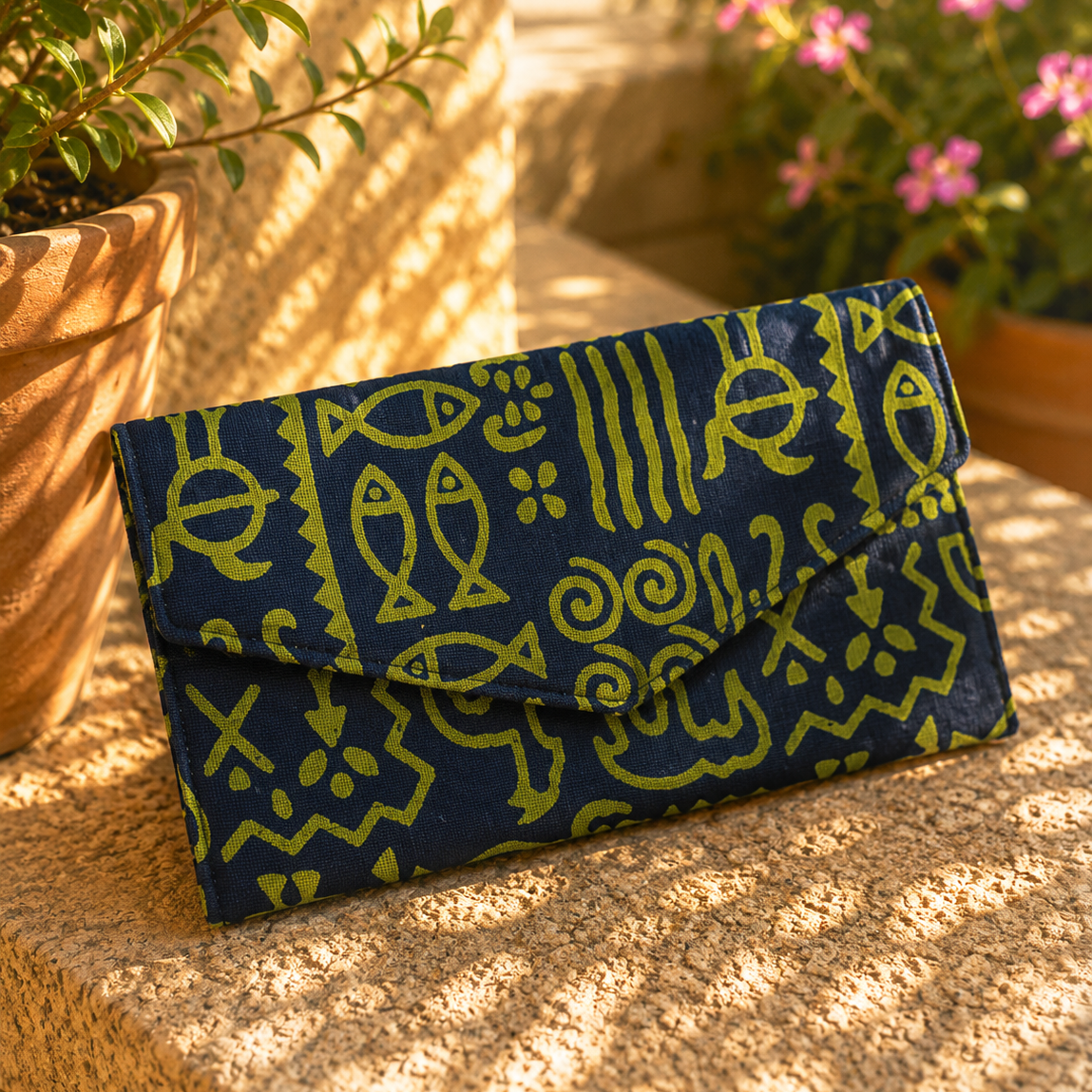 Warli Green Cotton Clutch