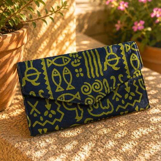 Warli Green Cotton Clutch