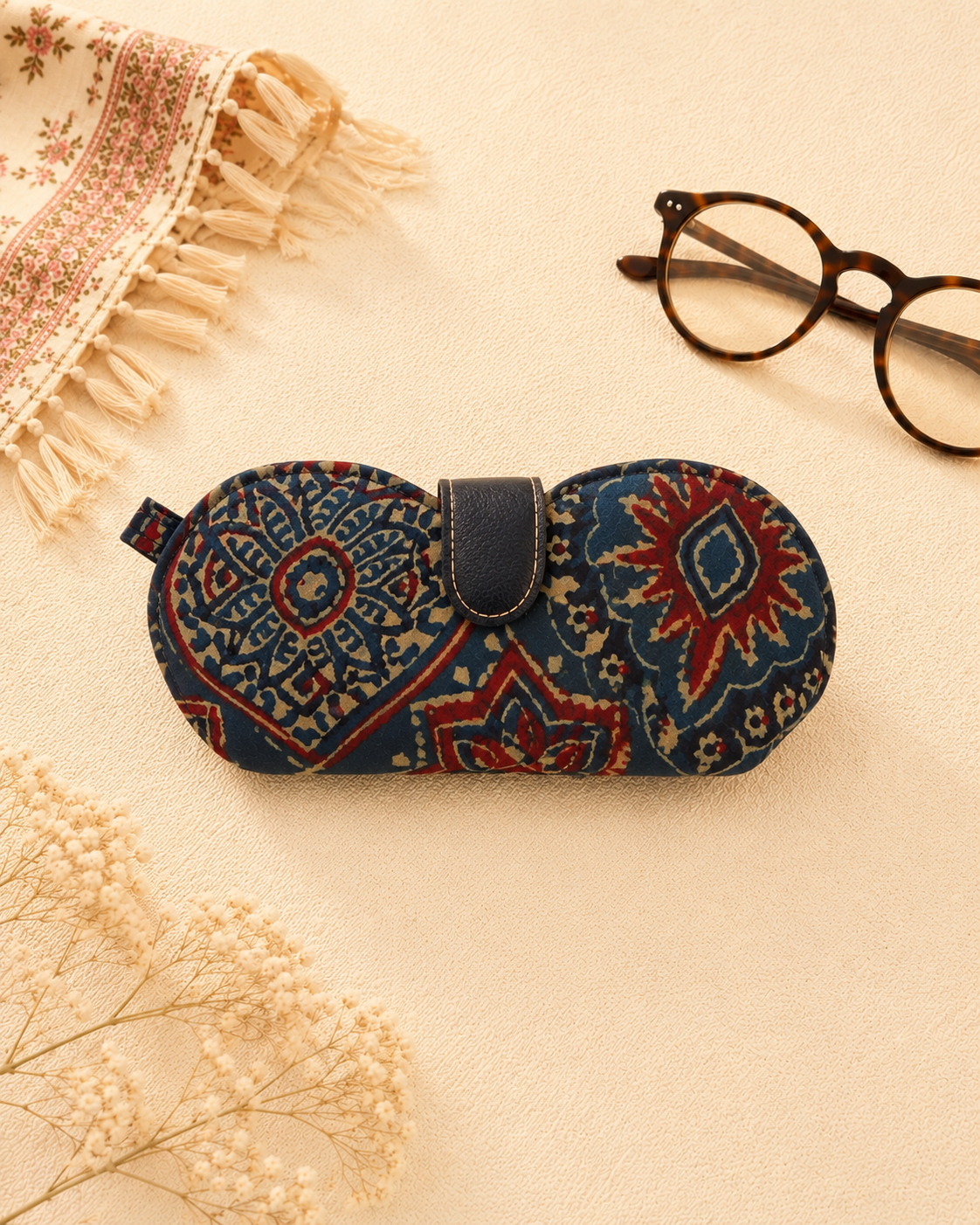 Indigo Floral Paisley Handmade Sunglass Case