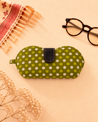 Olive Polka Dot Handmade Sunglass Case