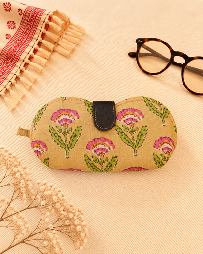 Mustard Floral Print Handmade Sunglass Case