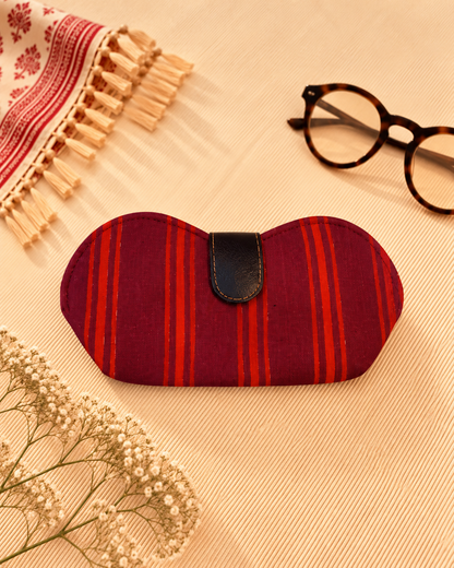 Maroon Line Print Handmade Sunglass Case