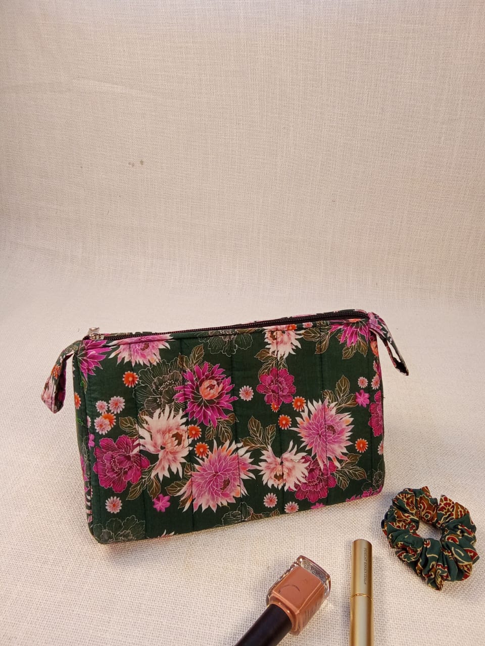 Dark Green Multicolor Floral Print Cotton Utility Kit