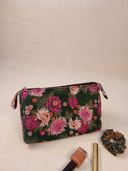 Dark Green Multicolor Floral Print Cotton Utility Kit