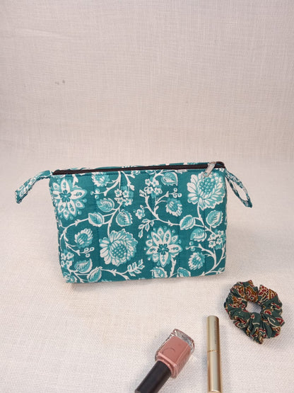 Teal Floral Print Cotton Utility Kit