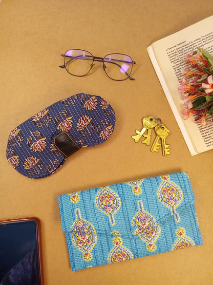 Kantha Block Print Sunglass Case & Blue Block Print Clutch Set