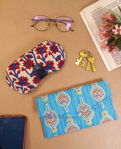 Sangneri Print Sunglass Case & Blue Block Print Clutch Set