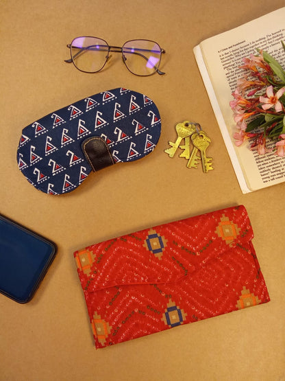 Blue Motif Sunglass Case & Block Print Clutch Set