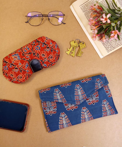 Kalamkari Print Sunglass Case & Geometric Block Print Clutch Set