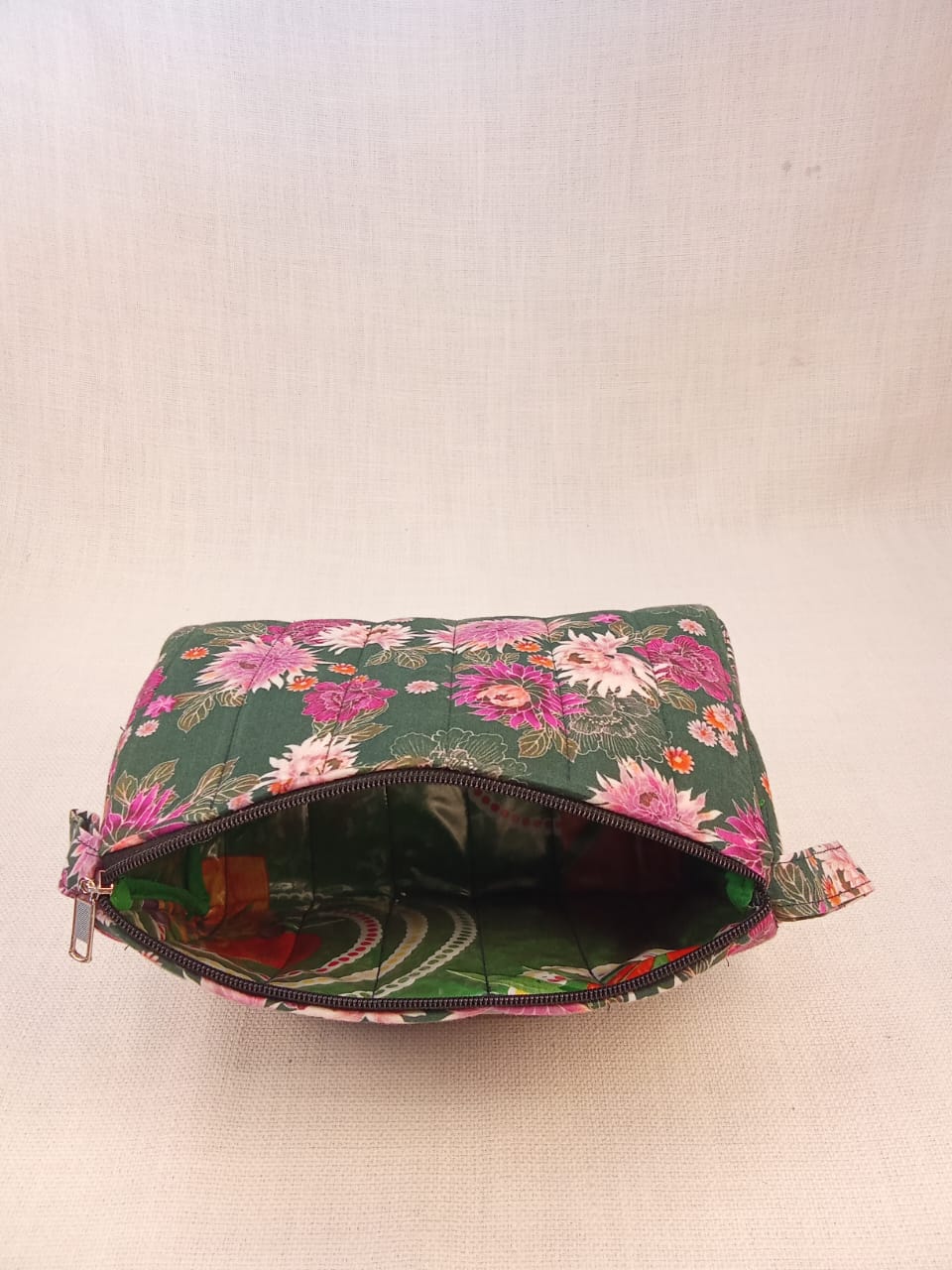 Dark Green Multicolor Floral Print Cotton Utility Kit