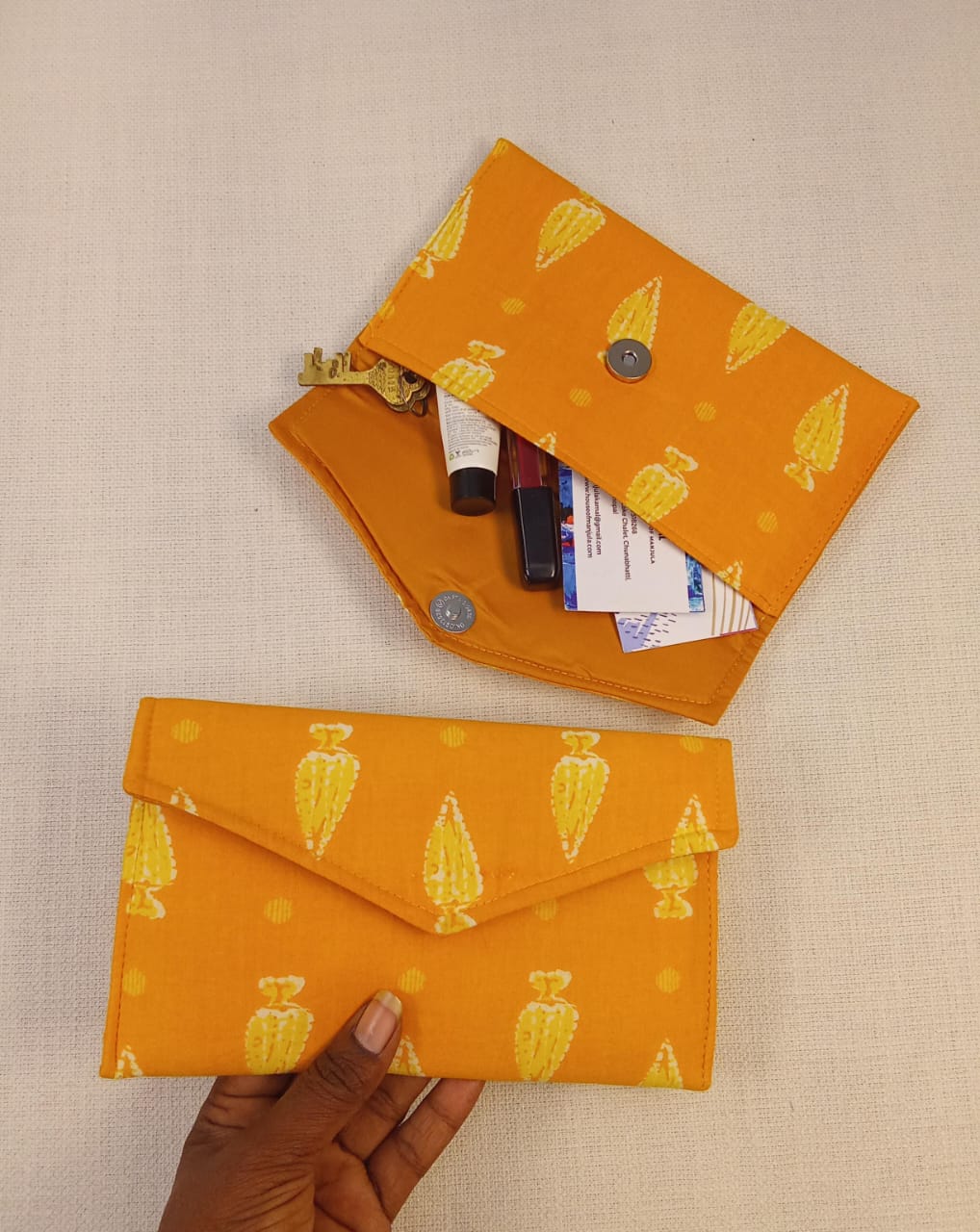Mustard Block Print Cotton Clutch